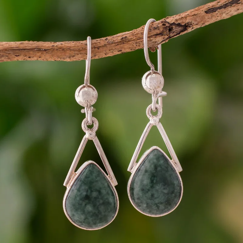 statement pearl earrings for weddings -Drops of Peace Green Jade and Sterling Silver Teardrop Earrings from Mexico