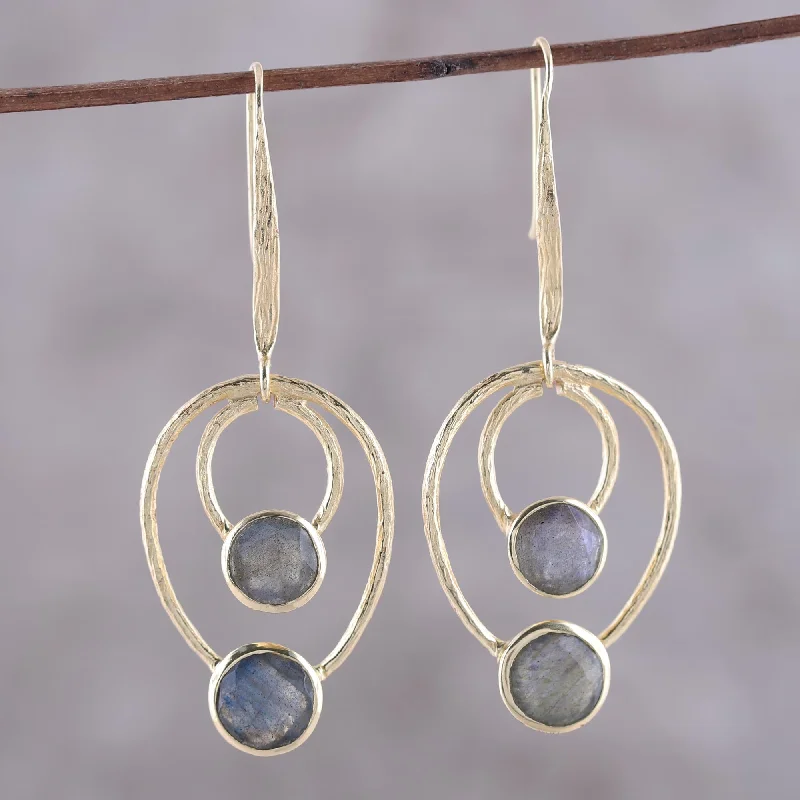 tiny stud earrings for second piercing -Dusky Glamour 18k Gold Plated Labradorite Dangle Earrings from India