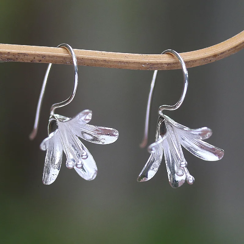 statement earrings for women -Early Bloom Polished Sterling Silver Flower Drop Earrings