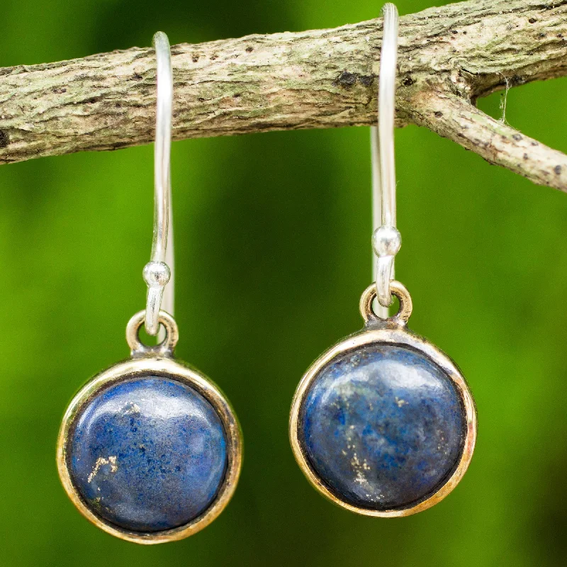 geometric earrings for women -Early Sun Handcrafted Brass and Silver Earrings with Lapis Lazuli