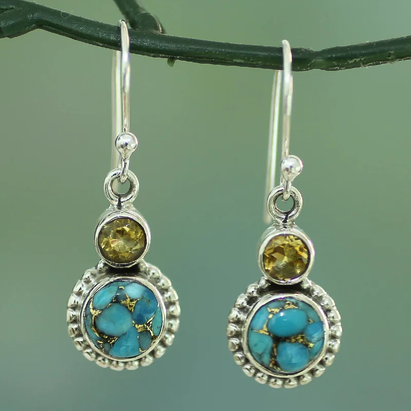 ruby drop earrings for women -Earth and Sun Multi-Gem Silver Dangle Earrings