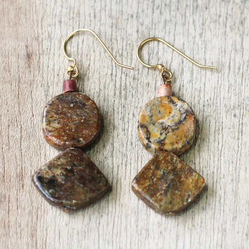 minimalist huggie earrings for women -Earth Celebration Natural Soapstone Dangle Earrings from Ghana