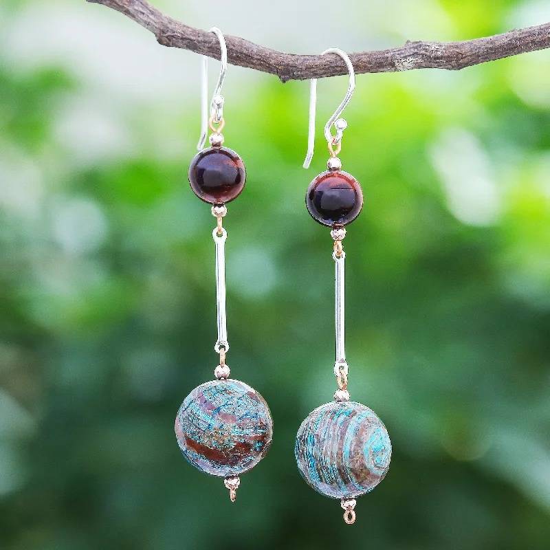 statement pearl earrings for weddings -Earthly Love Jasper and Tiger's Eye Dangle Earrings