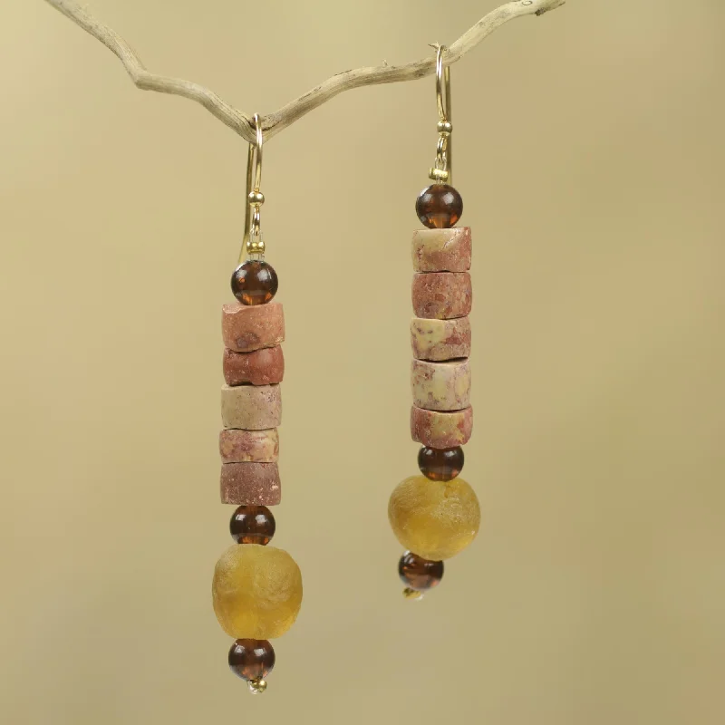 gold drop earrings for women -Earth's Warmth Bauxite Earrings Crafted by Hand with Recycled Beads