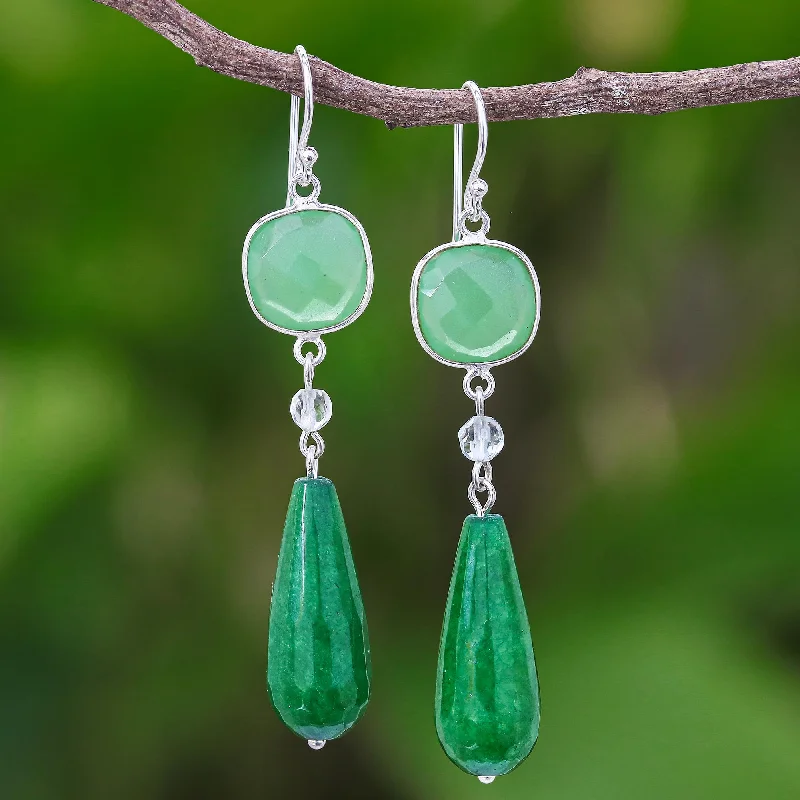 personalized monogram earrings -Easy Being Green Green Chalcedony and Quartz Dangle Earrings