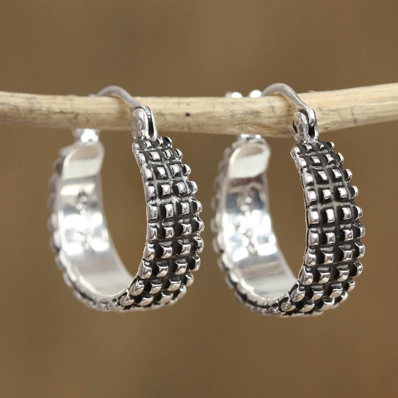 heart-shaped stud earrings -Ebbing Light Combination Finish Sterling Silver Hoop Earrings from Mexico