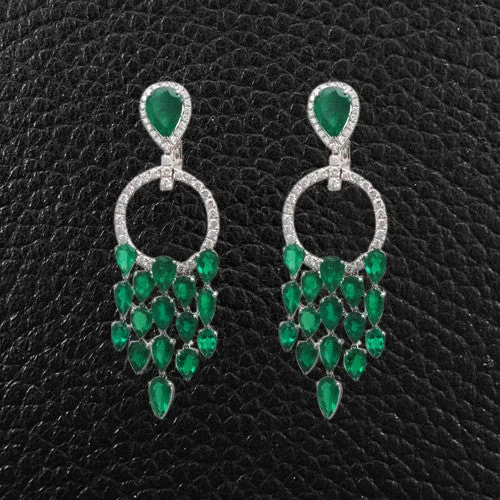 geometric earrings for women -Emerald & Diamond Chandelier Earrings