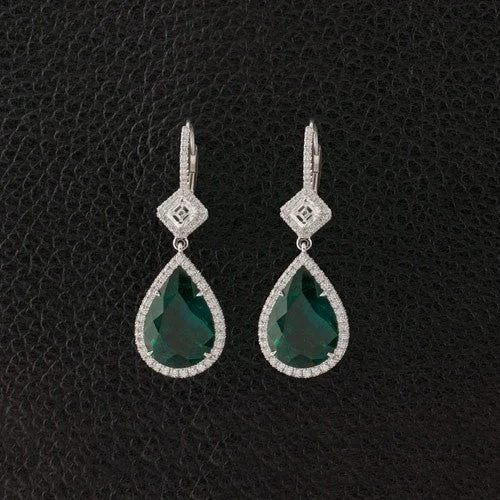 layered huggie earrings for women -Emerald & Diamond Dangle Earrings