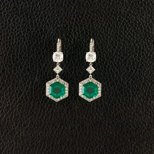 vintage-inspired earrings for women -Emerald & Diamond Dangle Earrings