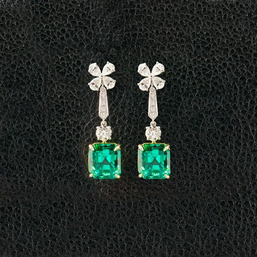 tiny stud earrings for second piercing -Emerald & Diamond Dangle Earrings