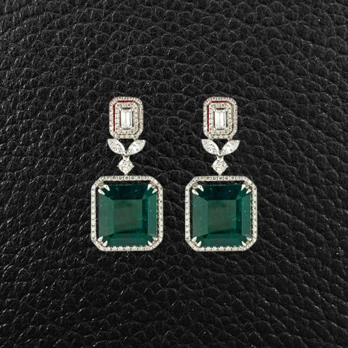 birthstone stud earrings for women -Emerald & Diamond Dangle Earrings