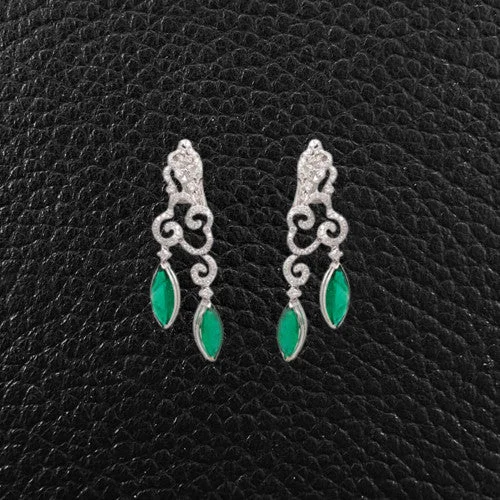 layered hoop earrings for women -Emerald & Diamond Dangle Earrings