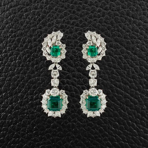 delicate hoop earrings for women -Emerald & Diamond Dangle Earrings