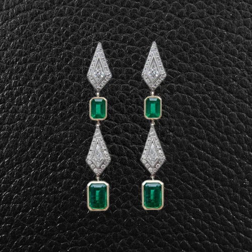 butterfly drop earrings for girls -Emerald & Diamond Dangle Earrings