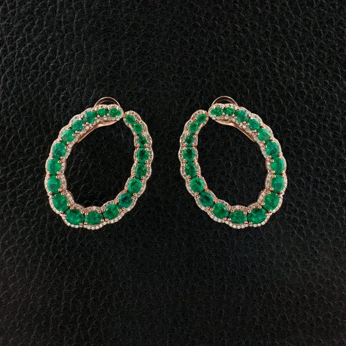 gold hoop earrings for women -Emerald & Diamond Earrings