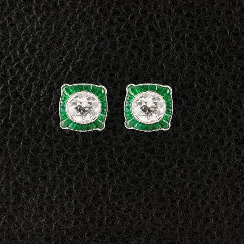 diamond cluster earrings for women -Emerald & Diamond Earrings