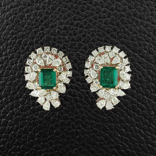 sapphire drop earrings for women -Emerald & Diamond Earrings