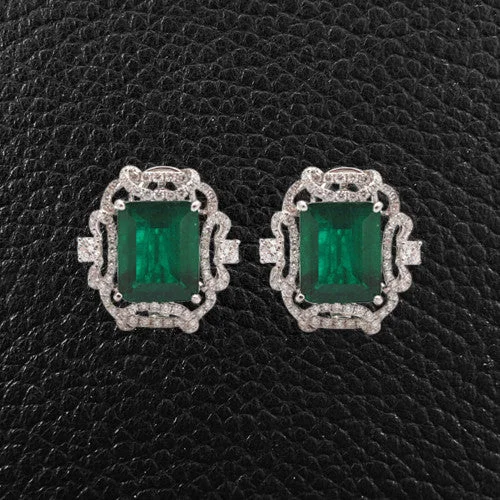 custom nameplate earrings for women -Emerald & Diamond Earrings