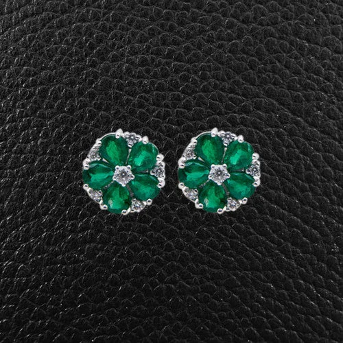 vintage clip earrings for non-pierced ears -Emerald & Diamond Earrings