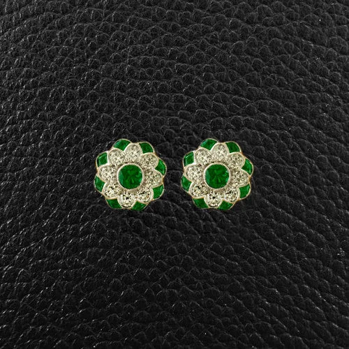 statement pearl earrings for weddings -Emerald & Diamond Flower Earrings