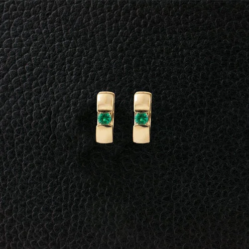 simple silver stud earrings -Emerald Huggie Earrings