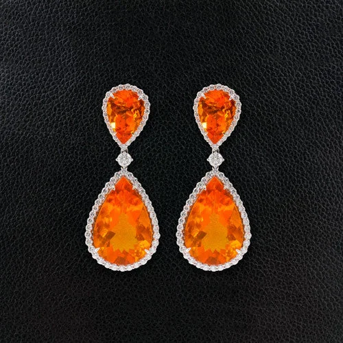 cross earrings for men -Fire Opal & Diamond Dangle Earrings