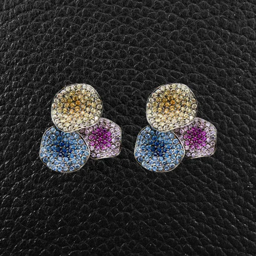 gold threader earrings for women -Flower Petal Earrings with Multicolor Sapphires