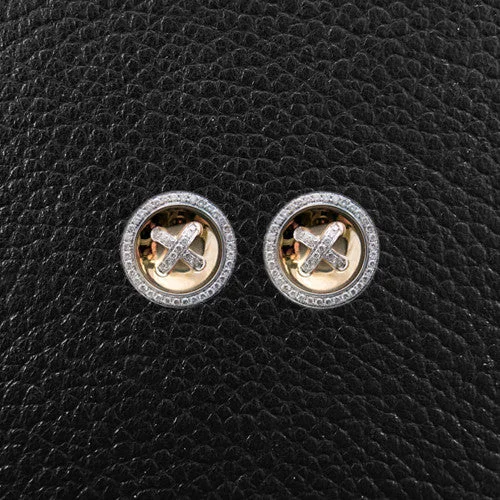 floral design earrings for women -Gold & Diamond Button Earrings