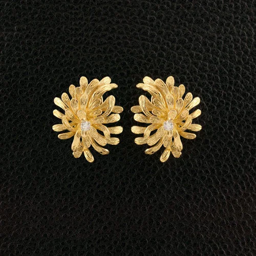 diamond hoop earrings for women -Gold & Diamond Spray Estate Earrings