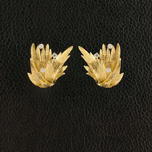 vintage-inspired earrings for women -Gold Flame & Diamond Estate Earrings