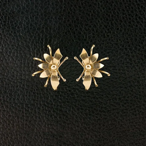 gold threader earrings for women -Gold Flower Estate Earrings