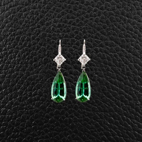 diamond stud earrings for men -Green Tourmaline & Diamond Earrings