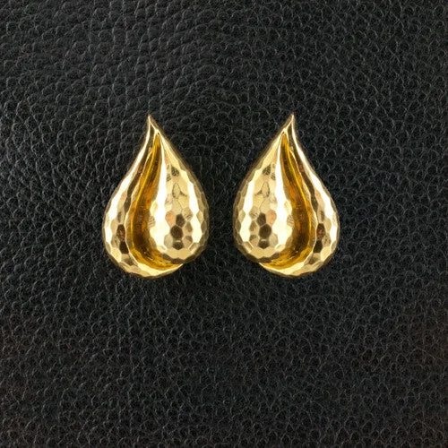 hoop earrings set for layering -Hammered Tear Drop Shaped Estate Earrings