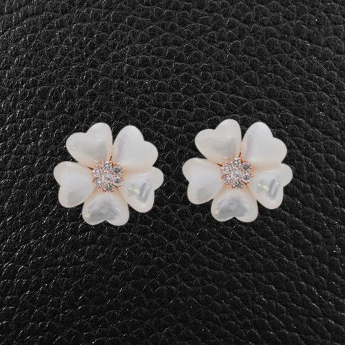 crystal drop earrings for women -Mother of Pearl & Diamond Flower Earrings