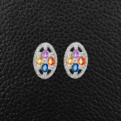 double hoop earrings for women -Multi-color Sapphire & Diamond Earrings