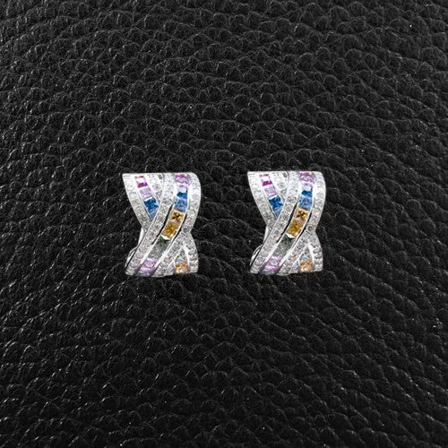 luxury diamond earrings for special occasions -Multicolor Sapphire & Diamond Earrings