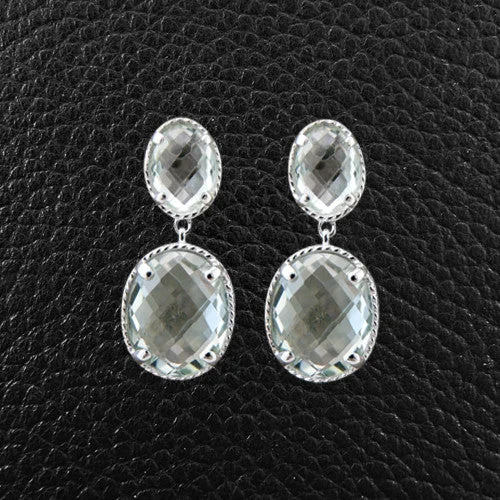 pearl earrings for brides -Oval Green Amethyst Dangle Earrings