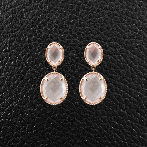 personalized name earrings for women -Oval Rose Quartz Dangle Earrings