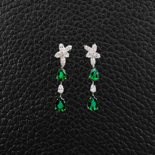 butterfly earrings for girls -Pear shaped Emerald & Diamond Earrings