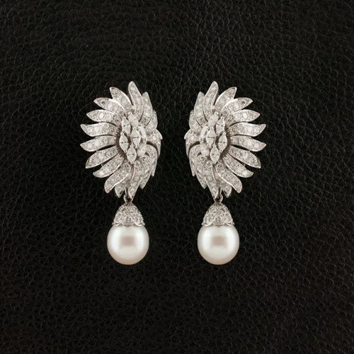 elegant pearl drop earrings -Pearl & Diamond Drop Earrings