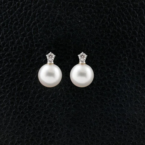 custom engraved earrings for gifts -Pearl & Diamond Earrings