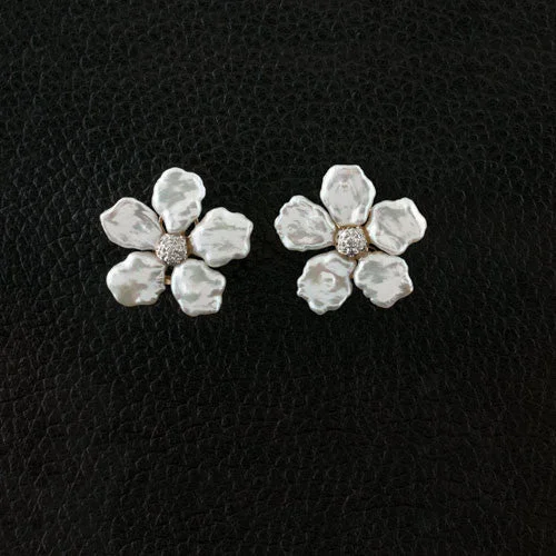 teardrop earrings for women -Pearl & Diamond Flower Earrings