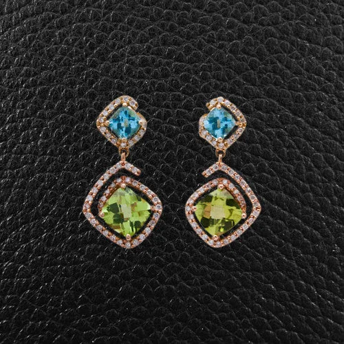 sterling silver stud earrings -Peridot, Blue Topaz & Diamond Earrings