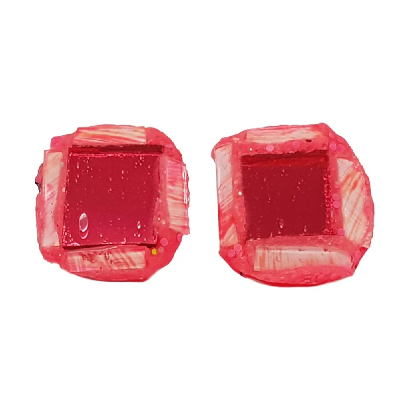 sapphire stud earrings for women -PINK/CORAL SQUARE CLIP-ON EARRINGS