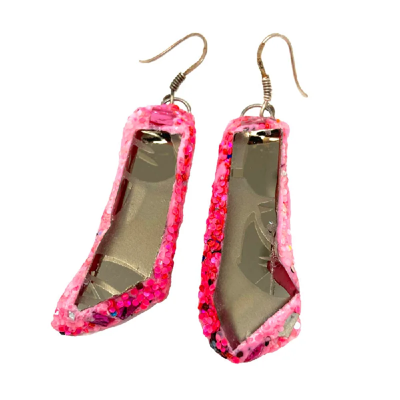 gold chain earrings for women -PINK MIRROR PENDANTS