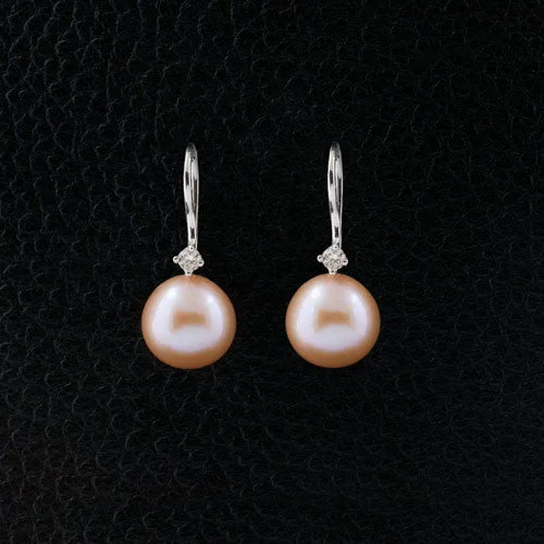 gold drop earrings for women -Pink Pearl & Diamond Earrings