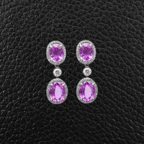 luxury diamond stud earrings -Pink Sapphire & Diamond Dangle Earrings