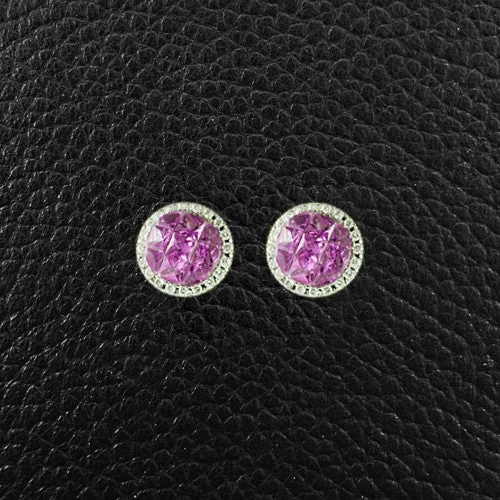 simple silver stud earrings -Pink Sapphire & Diamond Earrings