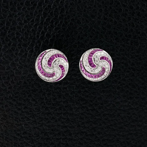 layered dangle earrings for women -Pink Sapphire & Diamond Swirl Earrings