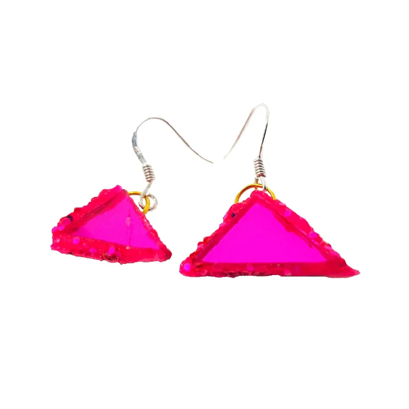 mismatched earrings for trendy style -PINK TRIANGLE PENDANT EARRINGS, 2021